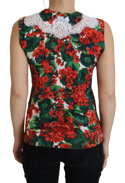 Top tipo chaleco de lana y encaje floral blanco de Dolce & Gabbana