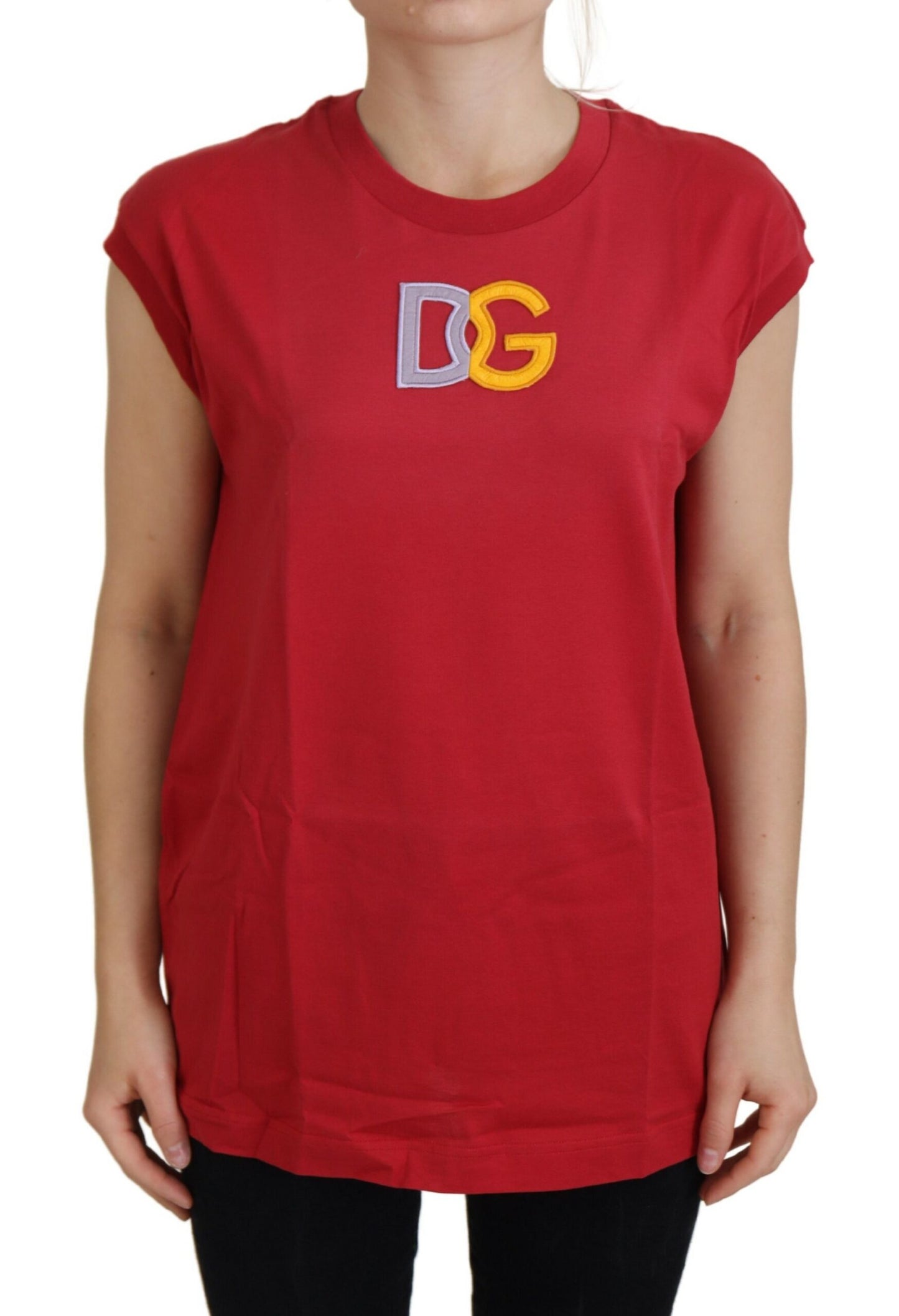 Camiseta sin mangas de algodón rojo con logo DG de Dolce & Gabbana