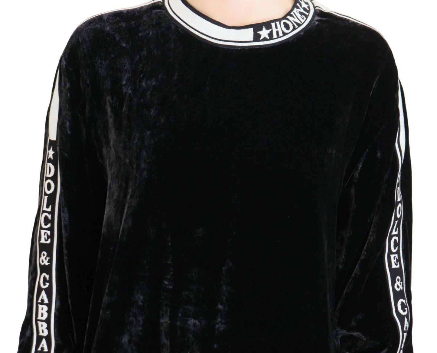 Suéter Dolce & Gabbana de terciopelo negro con cuello redondo