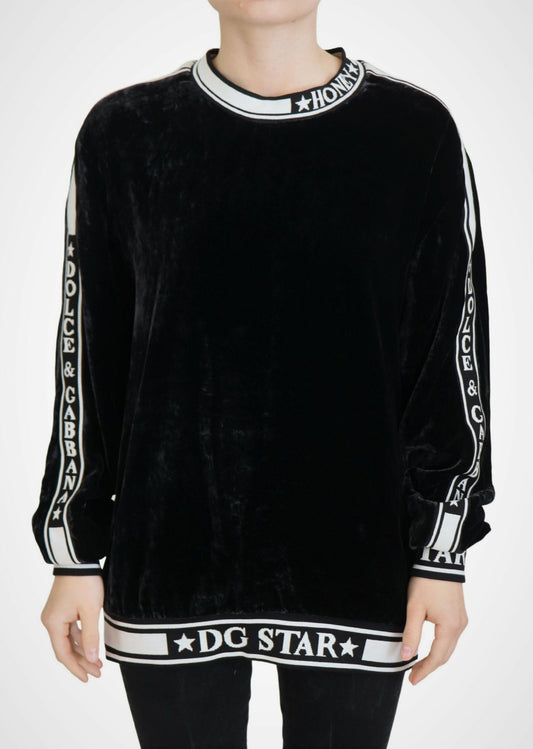 Suéter Dolce & Gabbana de terciopelo negro con cuello redondo