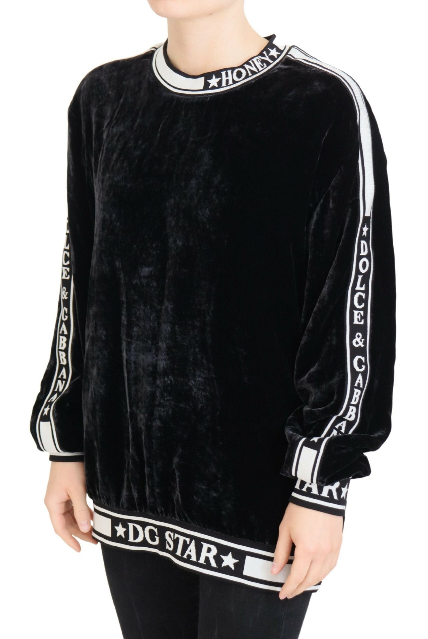 Suéter Dolce & Gabbana de terciopelo negro con cuello redondo