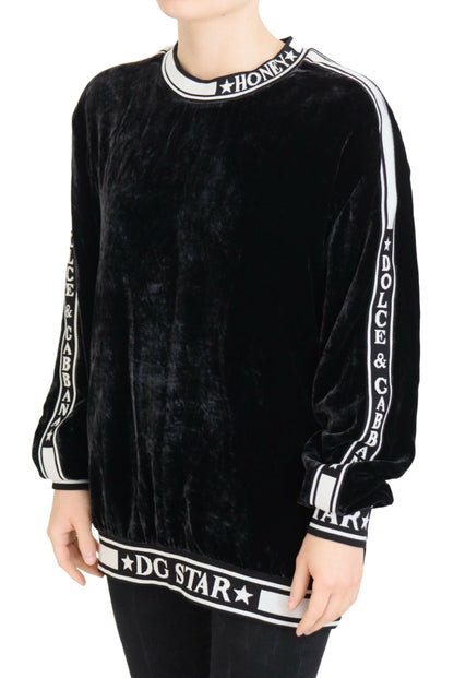 Suéter Dolce & Gabbana de terciopelo negro con cuello redondo