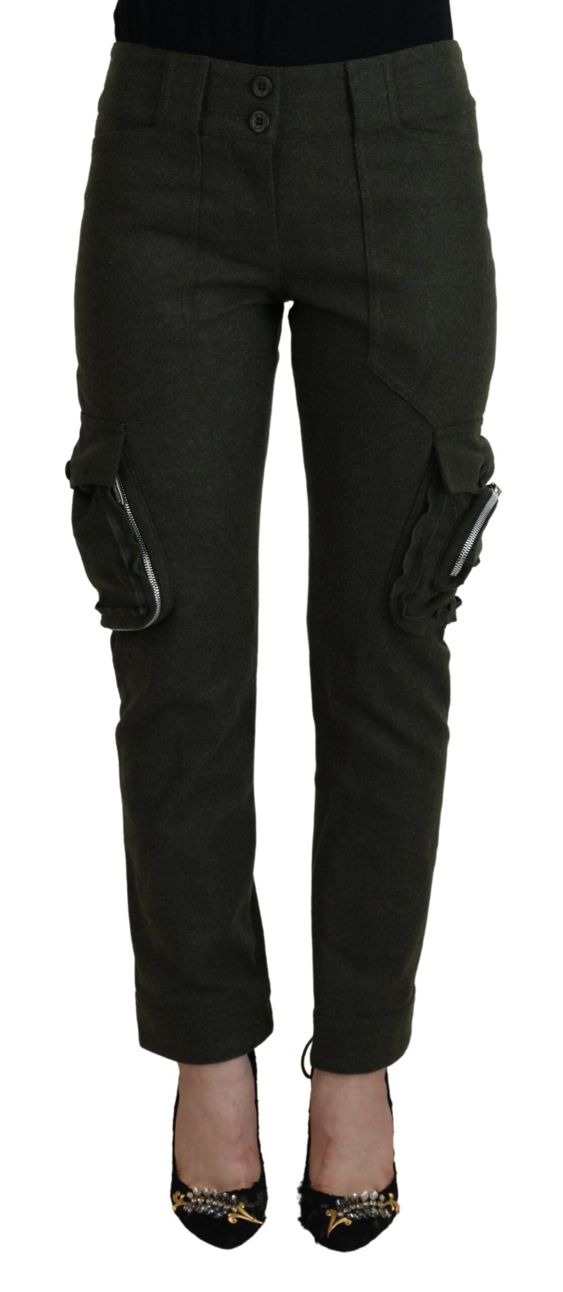 Pantalones cónicos Ermanno Scervino para mujer, de color verde y con cordones en la pernera