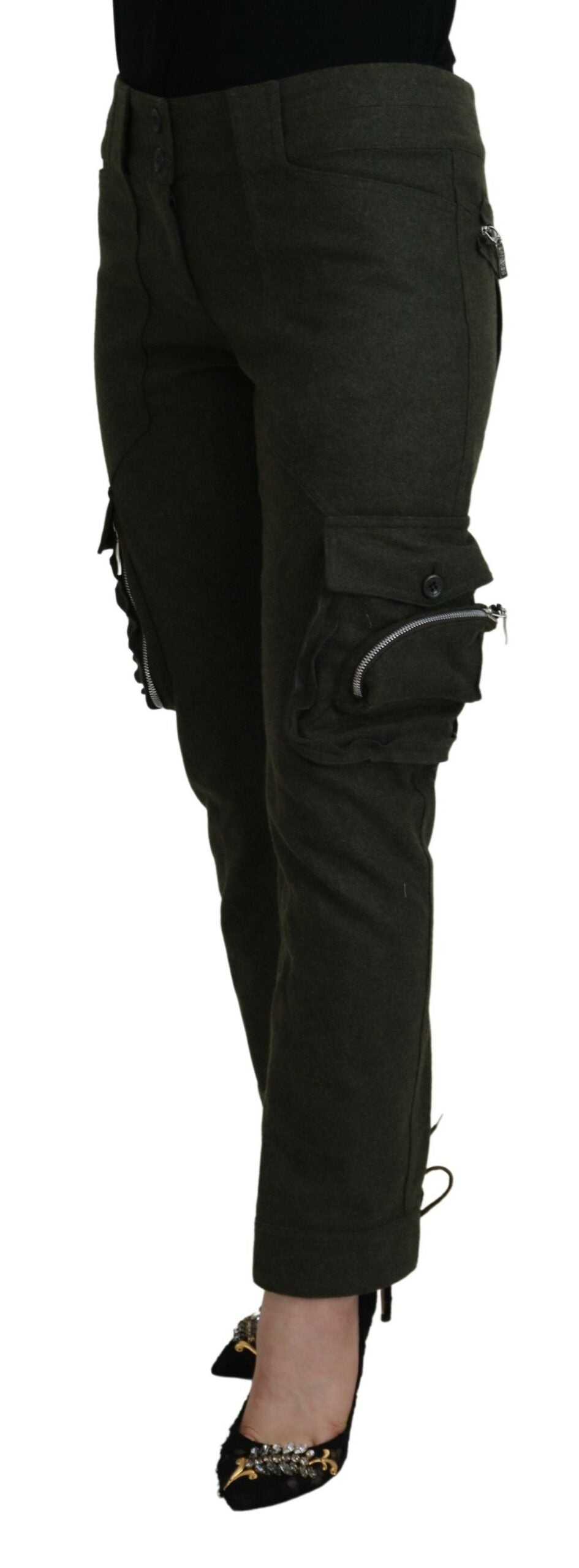 Pantalones cónicos Ermanno Scervino para mujer, de color verde y con cordones en la pernera