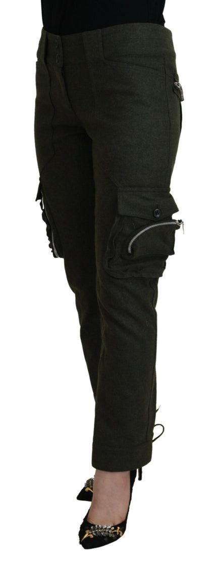 Pantalones cónicos Ermanno Scervino para mujer, de color verde y con cordones en la pernera