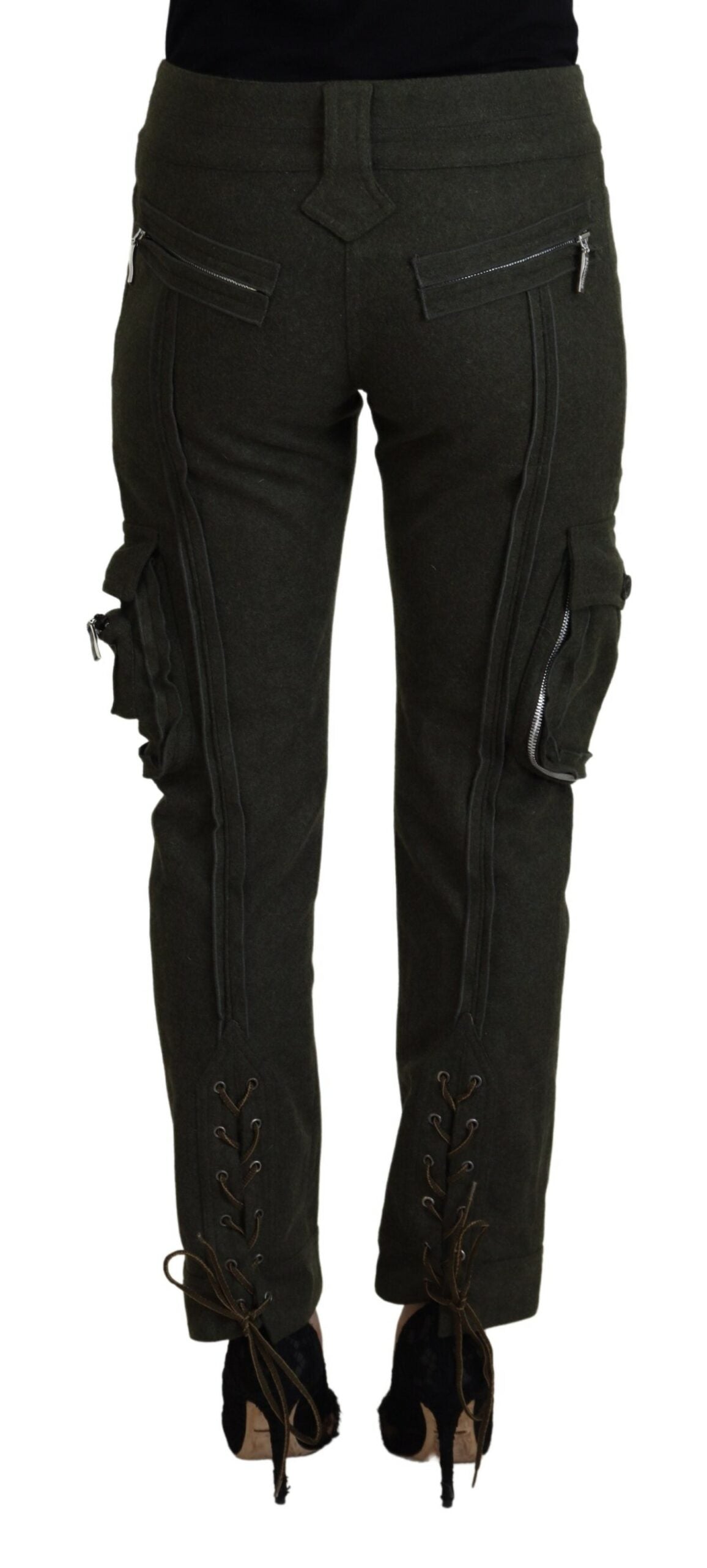 Pantalones cónicos Ermanno Scervino para mujer, de color verde y con cordones en la pernera