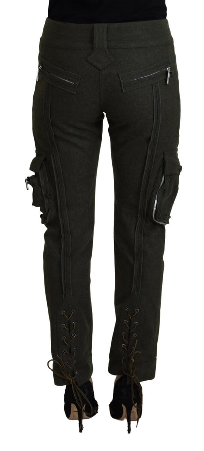 Pantalones cónicos Ermanno Scervino para mujer, de color verde y con cordones en la pernera