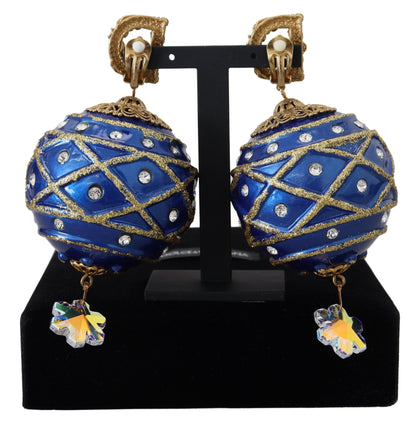 Pendientes de clip Dolce & Gabbana de latón dorado, azul, colgantes de bola y cristales