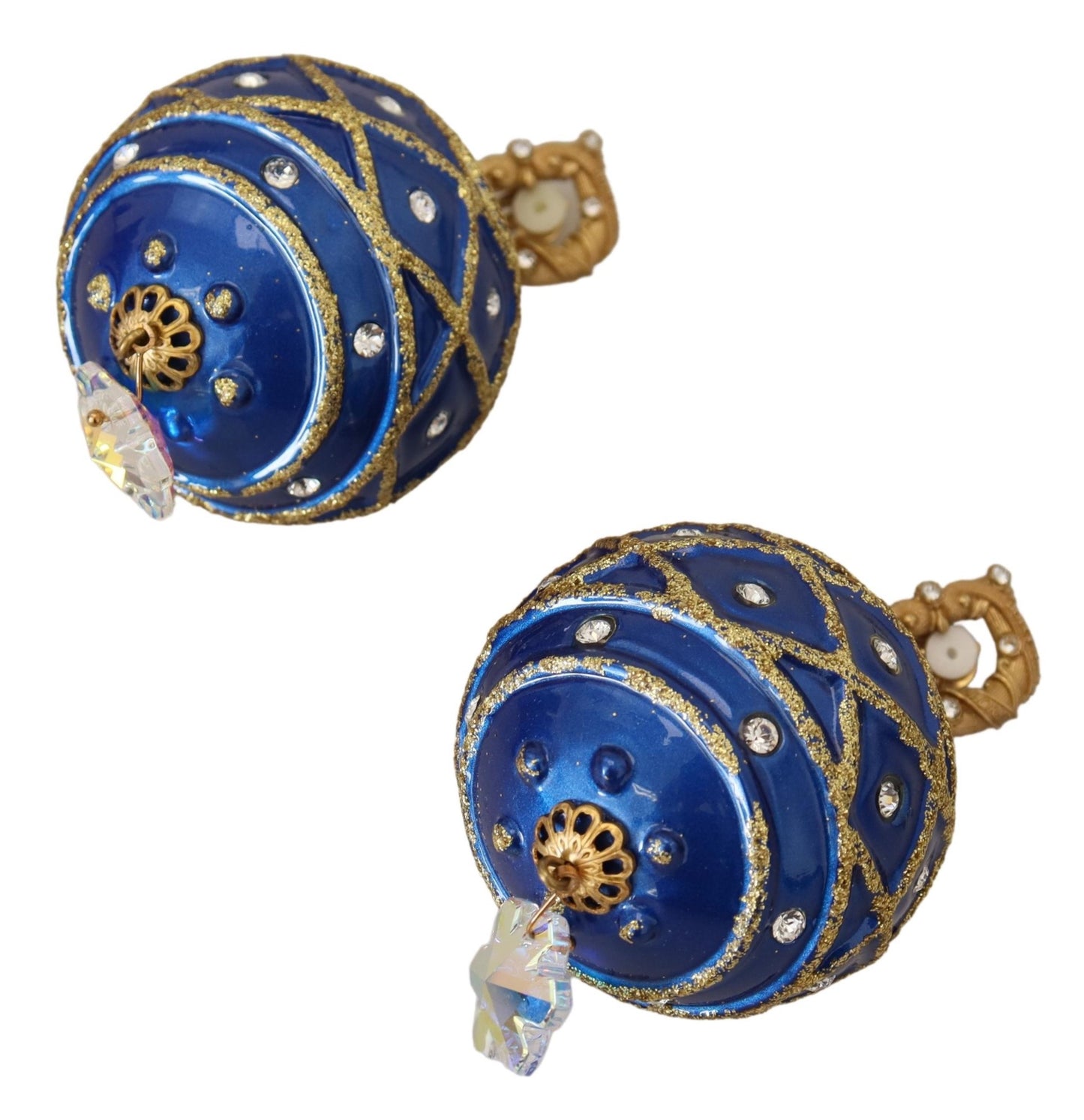 Pendientes de clip Dolce & Gabbana de latón dorado, azul, colgantes de bola y cristales