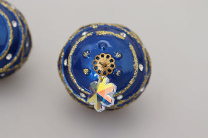 Pendientes de clip Dolce & Gabbana de latón dorado, azul, colgantes de bola y cristales