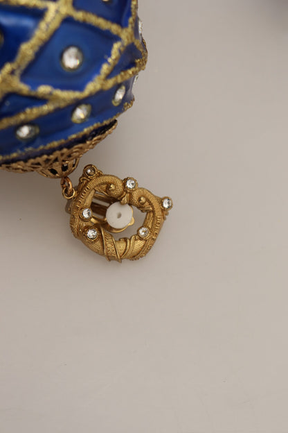 Pendientes de clip Dolce & Gabbana de latón dorado, azul, colgantes de bola y cristales