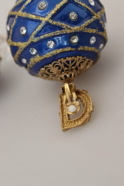 Pendientes de clip Dolce & Gabbana de latón dorado, azul, colgantes de bola y cristales