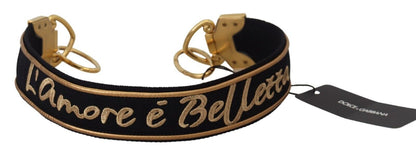 Dolce & Gabbana Correa de Hombro para Bolso de Latón con Logotipo Estampado Negro Dorado