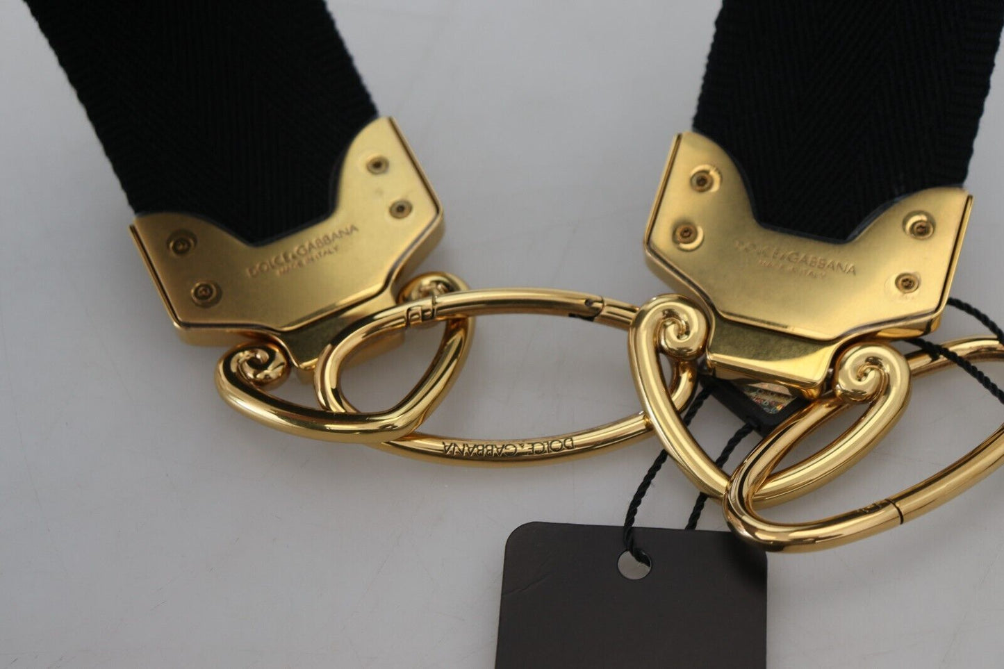 Dolce & Gabbana Correa de Hombro para Bolso de Latón con Logotipo Estampado Negro Dorado