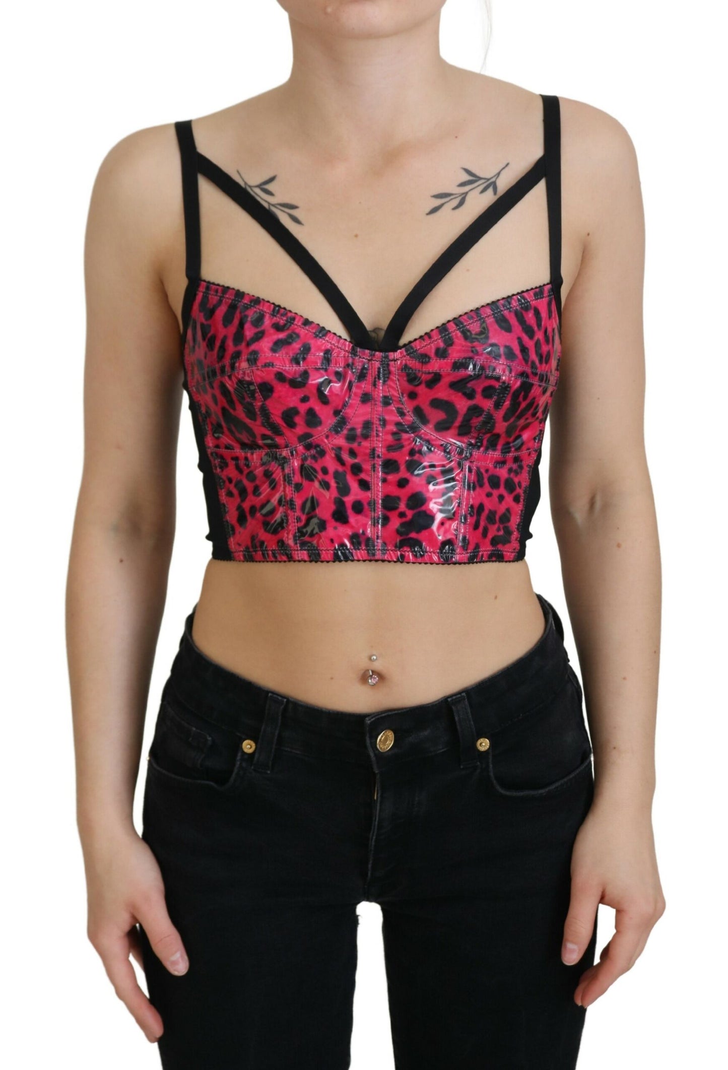 Top corsé bustier corto con estampado de leopardo rosa de Dolce & Gabbana
