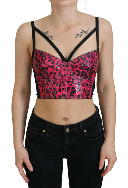 Top corsé bustier corto con estampado de leopardo rosa de Dolce & Gabbana