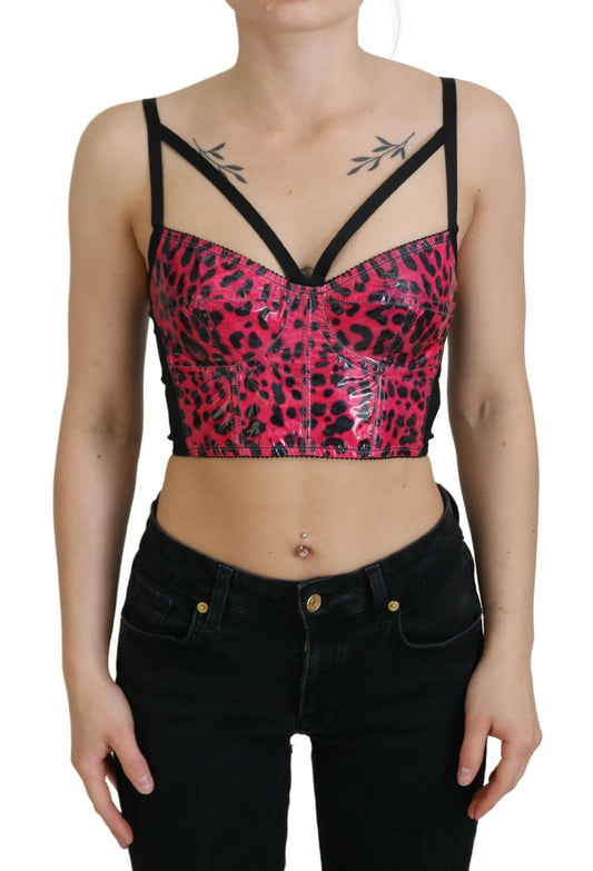 Top corsé bustier corto con estampado de leopardo rosa de Dolce & Gabbana