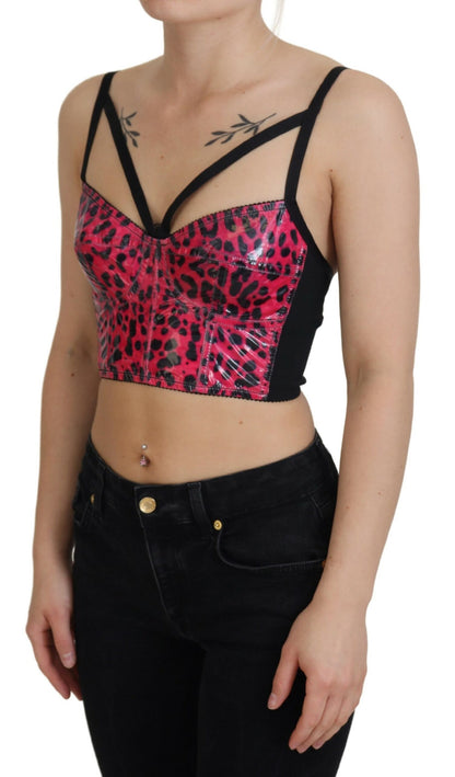 Top corsé bustier corto con estampado de leopardo rosa de Dolce & Gabbana