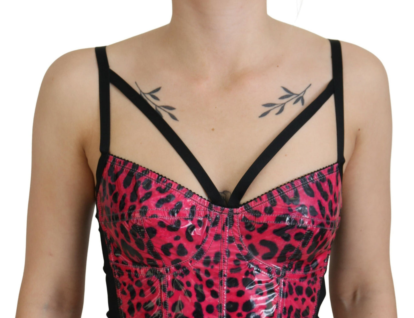 Top corsé bustier corto con estampado de leopardo rosa de Dolce & Gabbana