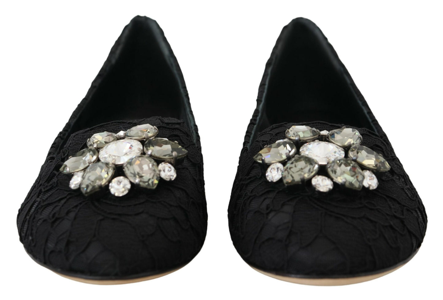 Zapatos planos con cristales y encaje Taormina negros de Dolce & Gabbana