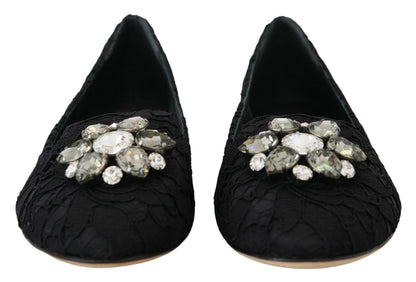 Zapatos planos con cristales y encaje Taormina negros de Dolce & Gabbana