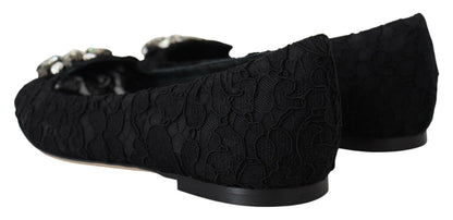 Zapatos planos con cristales y encaje Taormina negros de Dolce & Gabbana
