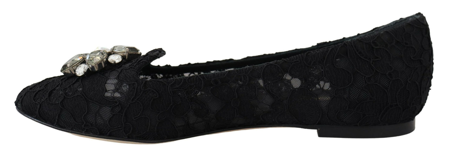 Zapatos planos con cristales y encaje Taormina negros de Dolce & Gabbana