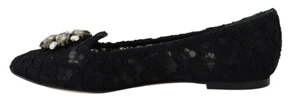 Zapatos planos con cristales y encaje Taormina negros de Dolce & Gabbana