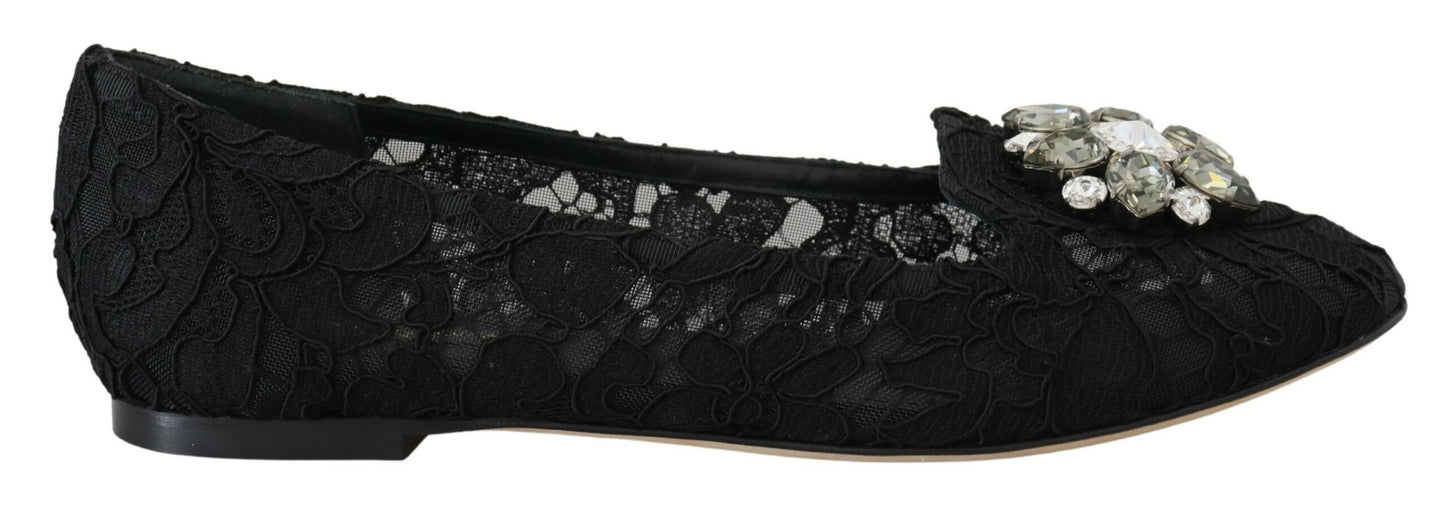 Zapatos planos con cristales y encaje Taormina negros de Dolce & Gabbana