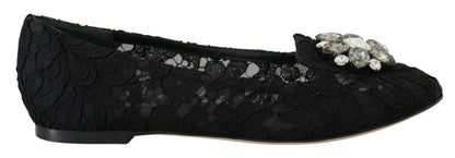 Zapatos planos con cristales y encaje Taormina negros de Dolce & Gabbana