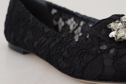 Zapatos planos con cristales y encaje Taormina negros de Dolce & Gabbana