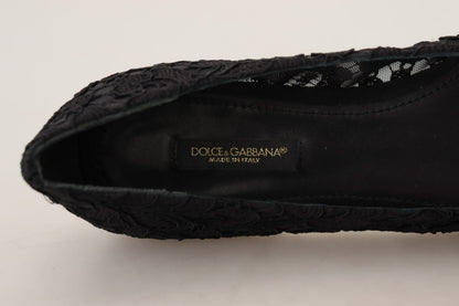 Zapatos planos con cristales y encaje Taormina negros de Dolce & Gabbana