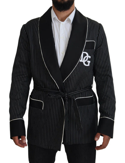 Dolce & Gabbana Chaqueta de hombre con raya, parche DG y bata negra
