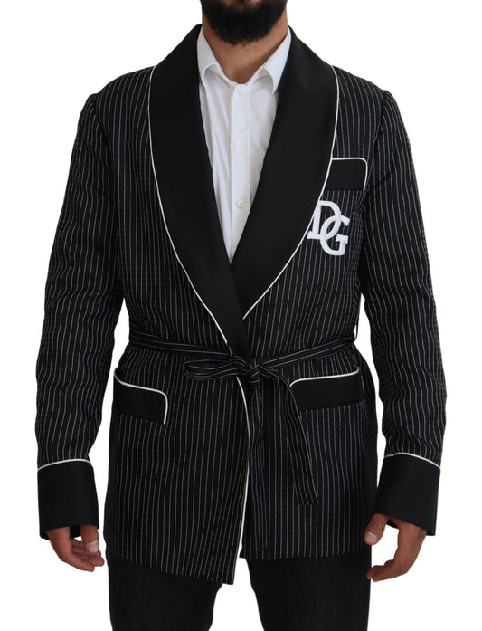 Dolce & Gabbana Chaqueta de hombre con raya, parche DG y bata negra