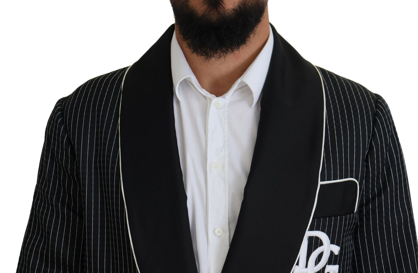 Dolce & Gabbana Chaqueta de hombre con raya, parche DG y bata negra