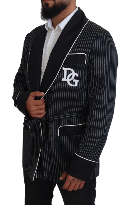 Dolce & Gabbana Chaqueta de hombre con raya, parche DG y bata negra