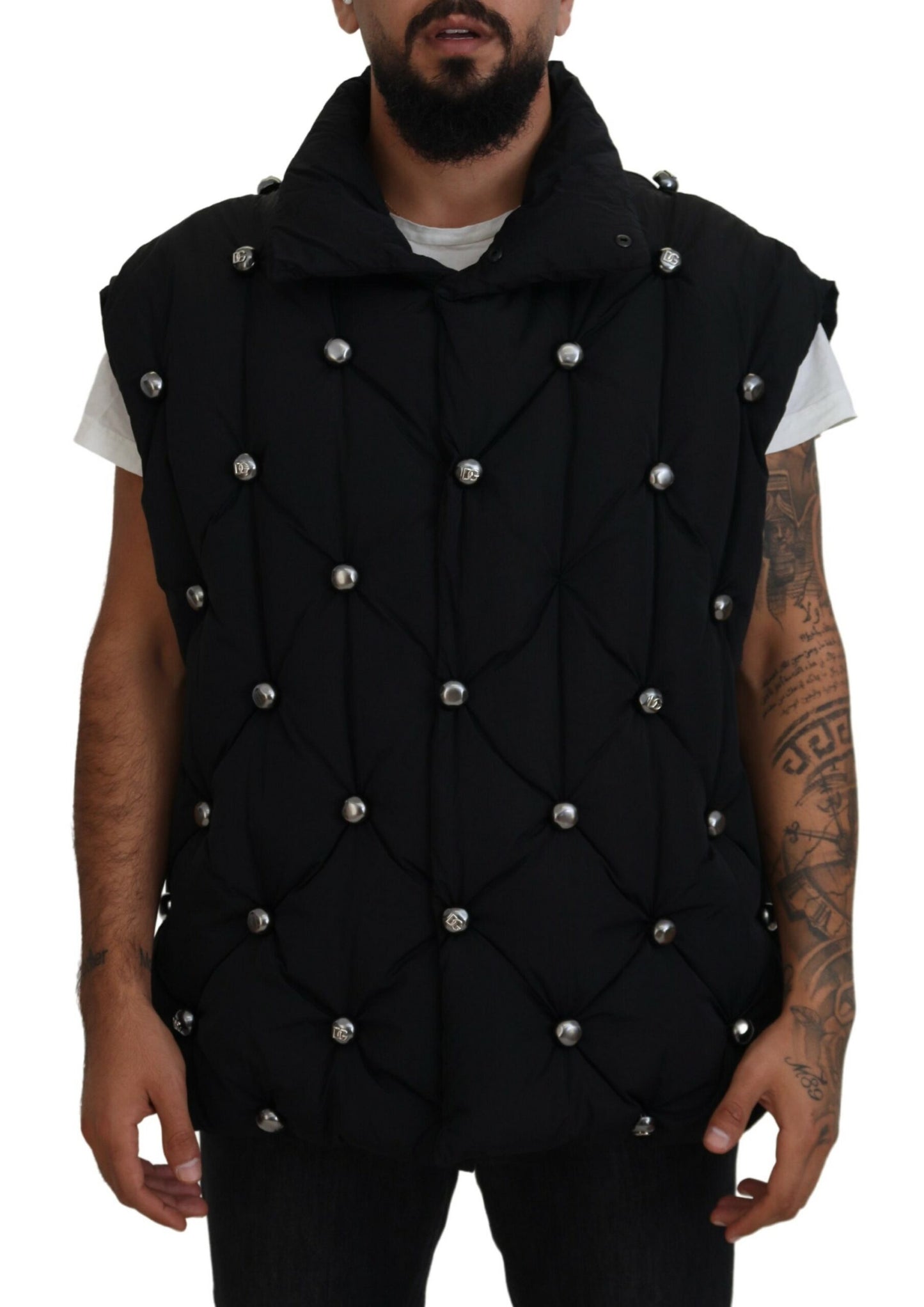 Chaqueta sin mangas negra Dolce & Gabbana con adorno metálico DG