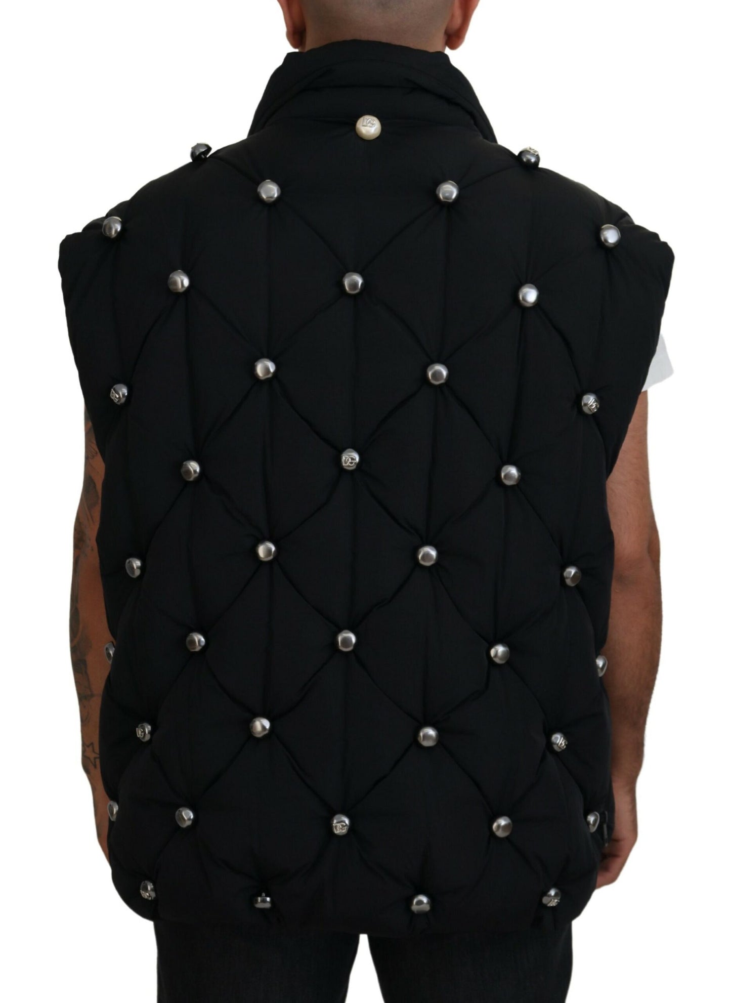 Chaqueta sin mangas negra Dolce & Gabbana con adorno metálico DG
