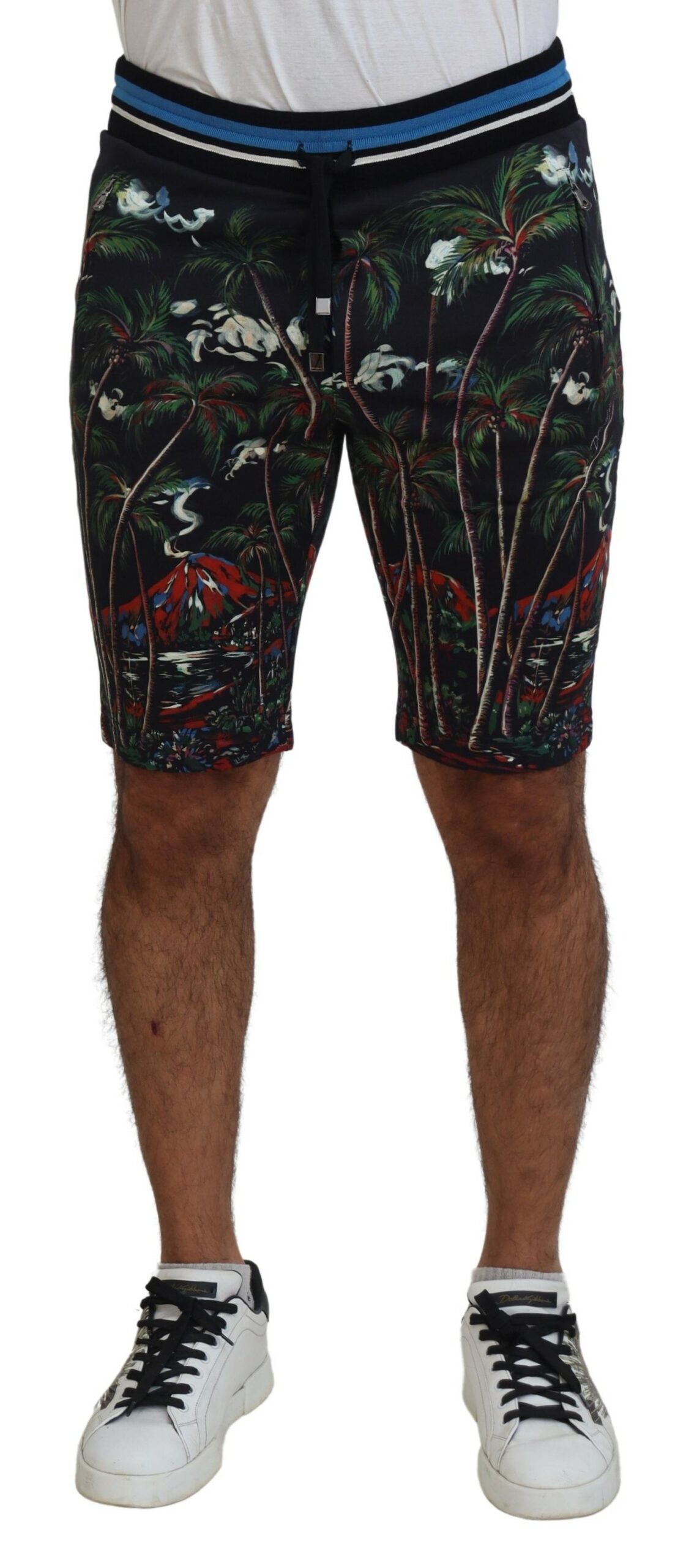 Dolce & Gabbana Pantalones cortos casuales de algodón negro con estampado Volcano