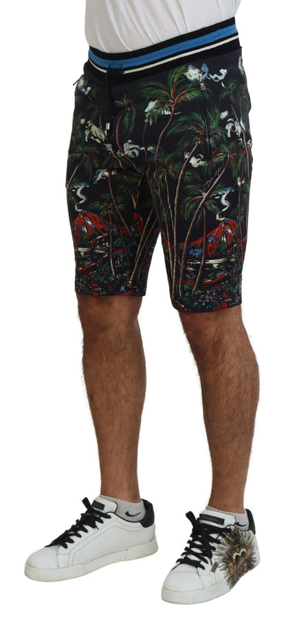 Dolce & Gabbana Pantalones cortos casuales de algodón negro con estampado Volcano