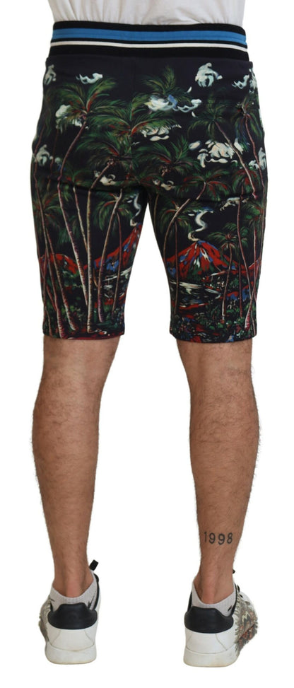 Dolce & Gabbana Pantalones cortos casuales de algodón negro con estampado Volcano
