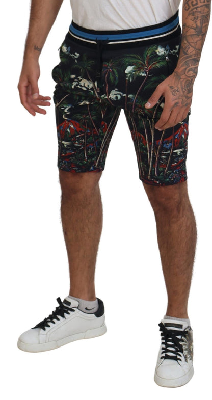 Dolce & Gabbana Pantalones cortos casuales de algodón negro con estampado Volcano