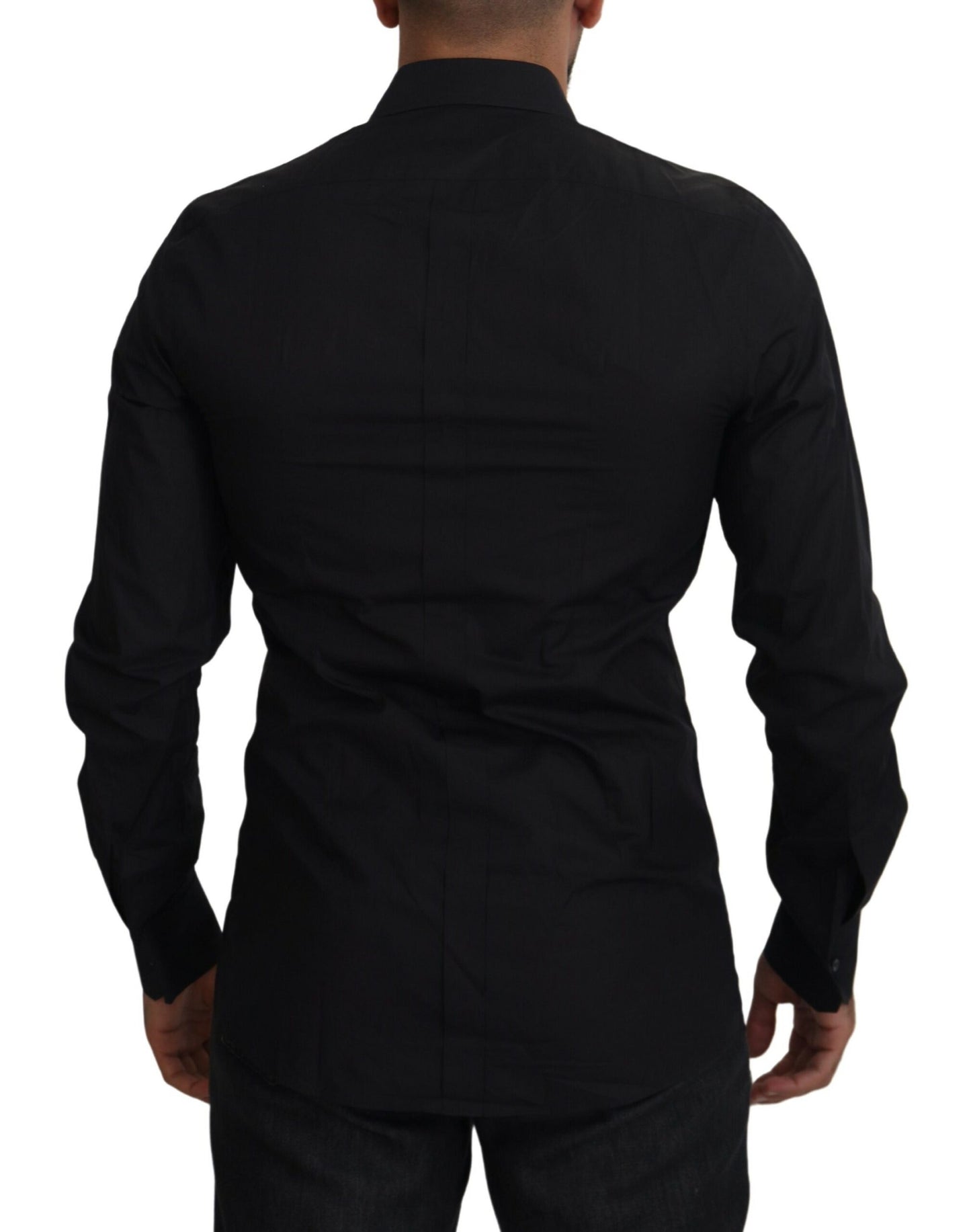 Camisa Dorada de Manga Larga para Hombre con Bordado Floral Negro de Dolce & Gabbana