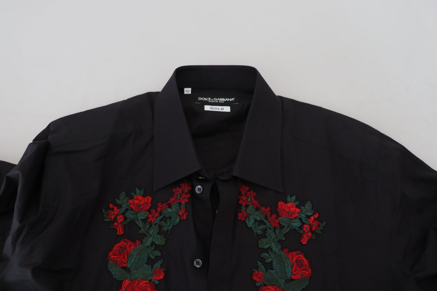 Camisa Dorada de Manga Larga para Hombre con Bordado Floral Negro de Dolce & Gabbana