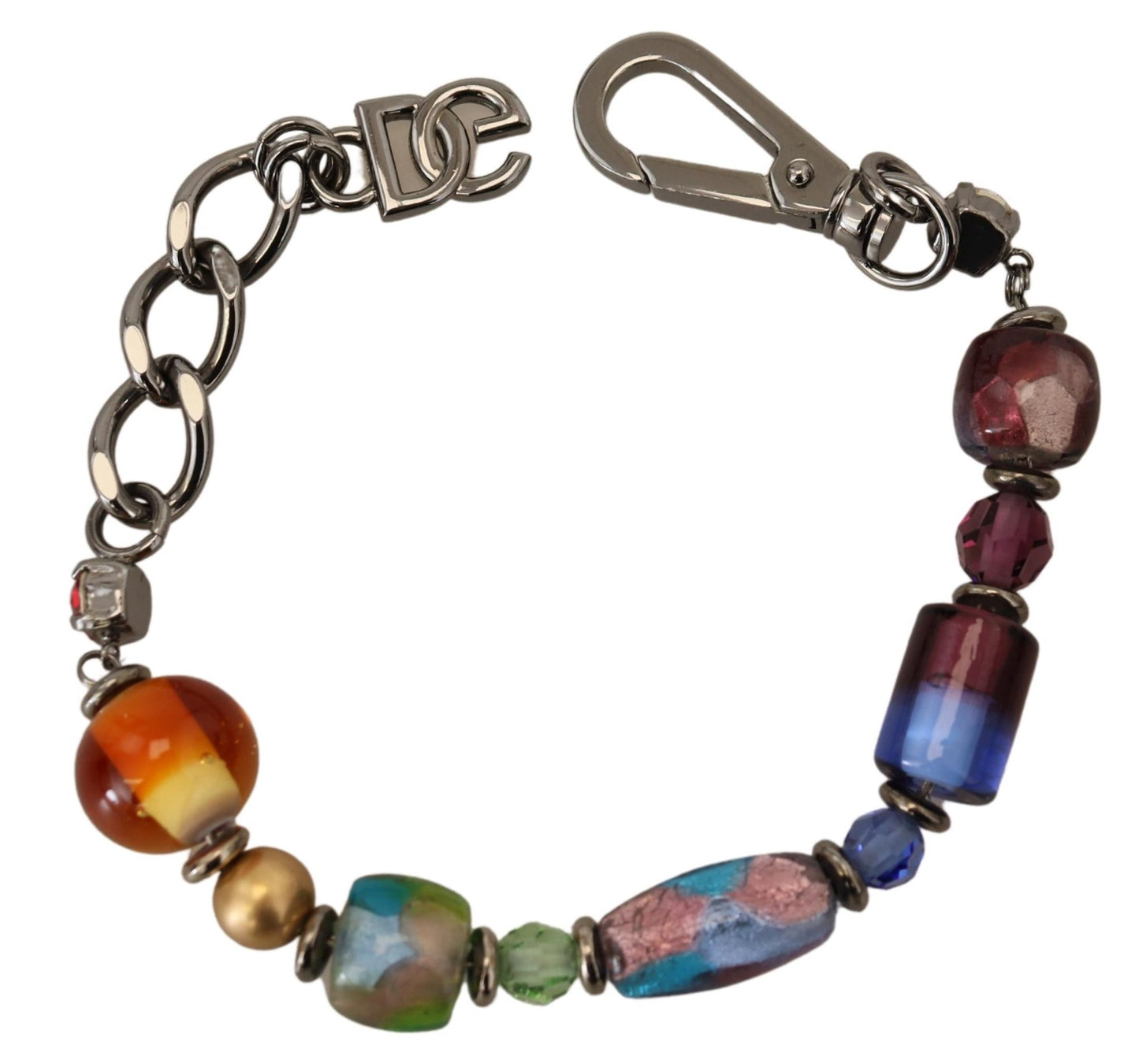 Pulsera de cadena plateada de latón con abalorios y broche de langosta multicolor de Dolce & Gabbana