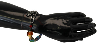 Pulsera de cadena plateada de latón con abalorios y broche de langosta multicolor de Dolce & Gabbana