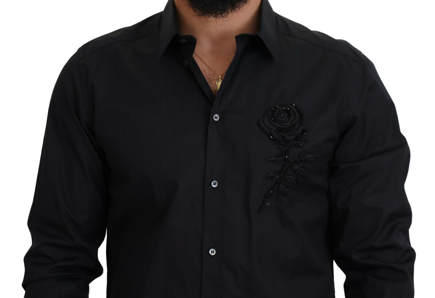 Camisa de algodón ajustada con rosas negras de Dolce & Gabbana