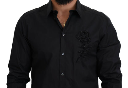 Camisa de algodón ajustada con rosas negras de Dolce & Gabbana