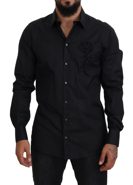Camisa de algodón ajustada con rosas negras de Dolce & Gabbana