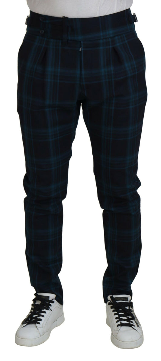 Pantalones de lana a cuadros azul morado Dolce & Gabbana